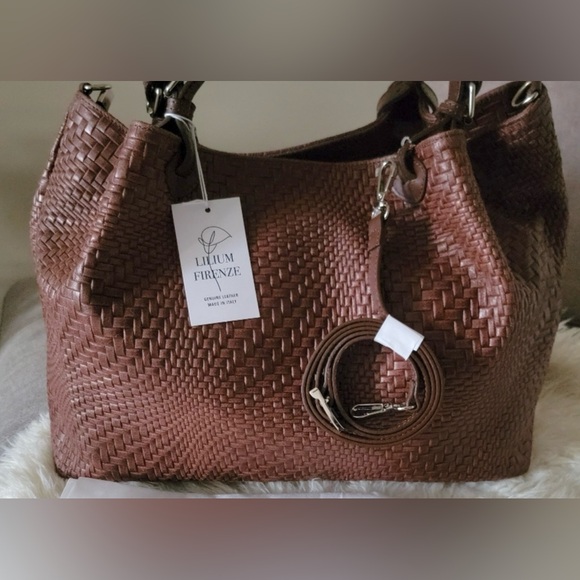 Woven Genuine Leather Tote Bag in Brown - Picture 5 of 12